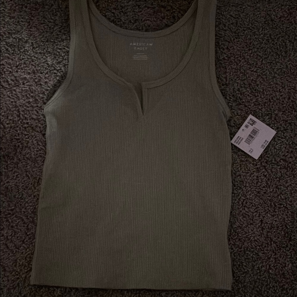 American Eagle Outfitters Green Ribbed Fitted Sleeveless Tank Top